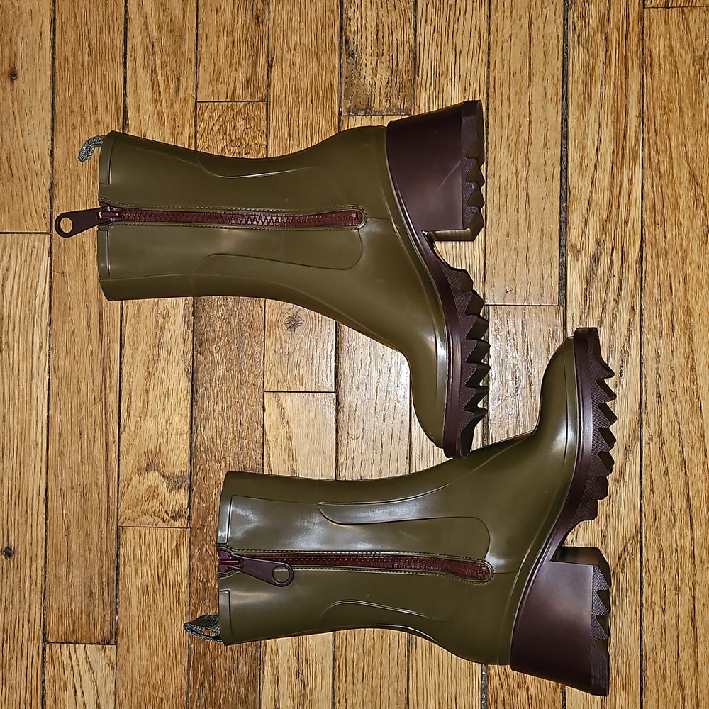 Chloe Green And Brown Betty Rain Boots - Picture 5 of 12